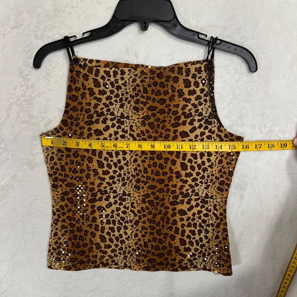 Y2K Leopard Print Crop Top Sequins M Fits S XS Fitted Cami‎ Mob Wife Glam Party - Picture 11 of 13